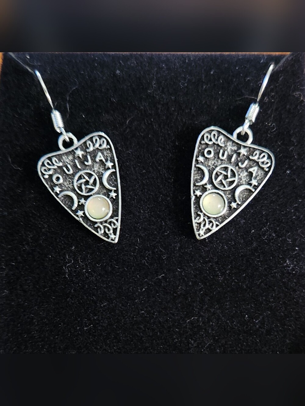 NWOT Gothic Antique Silver Ouija Planchette Drop Earrings